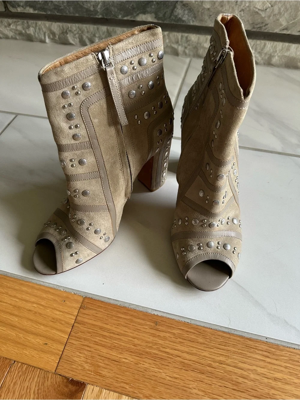 Rebecca Minkoff Mila Runway Studded Open Toe Booties Size 10M